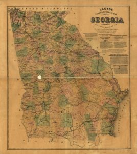 Lloyd's topographical map of Georgia from state surveys before the war showing railways, stations, villages, mills, &c. (1864; LOC: https://www.loc.gov/item/99447154/)