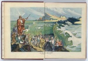 "And the waters were divided" / Kep. (Illus. in: Puck, v. 72, no. 1848 (1912 July 31), centerfold. ; LOC: https://www.loc.gov/item/2011649369/)