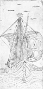 EARLY ITALIAN ENGRAVING OF A SAILING SHIP ((In the British Museum) (http://www.gutenberg.org/files/35461/35461-h/35461-h.htm#chapXLIX page 300)