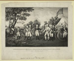 Surrender of General Burgoyne at Saratoga N.Y. Oct. 17th. 1777 (LOC: New York : Published by N. Currier, c1852.; LOC: https://www.loc.gov/item/2002695771/)