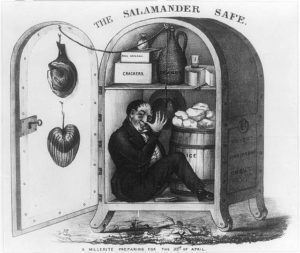 The salamander safe. A millerite preparing for the 23rd of April (1843; LOC: https://www.loc.gov/item/2008661406/)