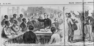 The operations of the registration laws and Negro [suffr]age in the South / from sketches by James E. Taylor. (Illus. in: Frank Leslie's illustrated newspaper, 1867 Nov. 30, pp. 168-169.; LOC: https://www.loc.gov/item/96513248/)