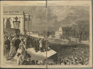 The inauguration of Ulysses S. Grant as president of the United States, March 4th, 1869 - Chief Justice Chase administering the oath of office - the scene on and near the east portico of the Capitol, Washington, D.C. / HWS [monogram]. (Illus. in: Frank Leslie's illustrated newspaper, v. 28, no. 703 (1869 March 20), pp. 8-9.; LOC: https://www.loc.gov/item/2008676788/)