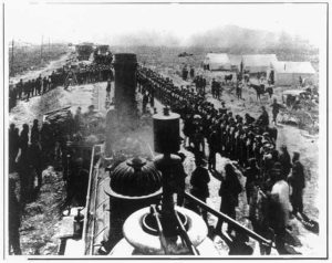 Ceremony at "wedding of the rails," May 10, 1869 at Promontory Point, Utah (1869 May 10; LOC: https://www.loc.gov/item/2004679791/)